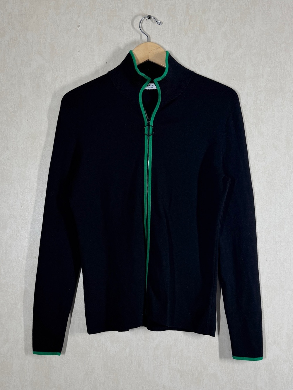 Akris Punto Women’s Virgin Wool Full Zip Cardigan Sweater High Neck in Black L